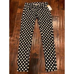 Kate Spade Black With White Apple Pattern "Broome Street” Slim Jeans, Size 24